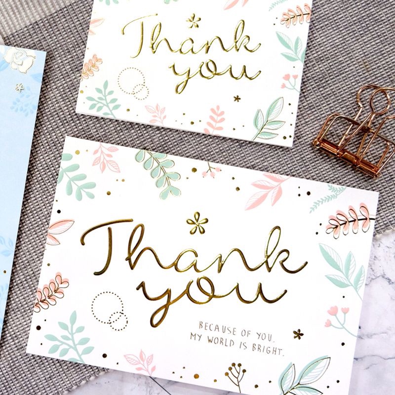 Thiệp giấy chủ đề Cảm ơn Thank you Card Cao Cấp Nhập Từ Đài Loan TK2504 với Chữ Nhũ Vàng Họa tiết Cute Size 10.4x15cm