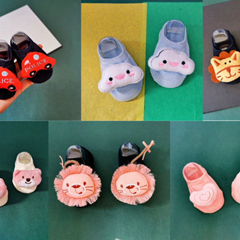 Set 2 vớ cotton mềm chống trượt họa tiết hoạt hình tùy chọn phong cách dễ thương cho trẻ em