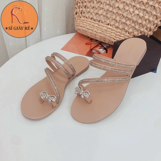 Dép bệt xỏ ngón gắn khóa Bướm / Khóa Nơ vàng 3 dây hạt kim tuyến siêu đẹp Rosa Shoes