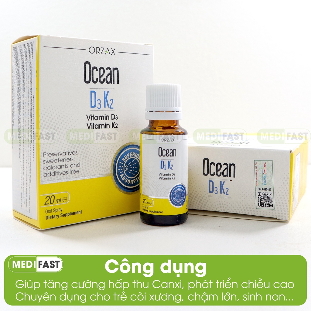 Vitamin D3K2 - Xịt và nhỏ OCEAN D3 K2 20ml hỗ trợ phát triển xương cho trẻ sơ sinh và trẻ nhỏ, hấp thụ canxi tối đa