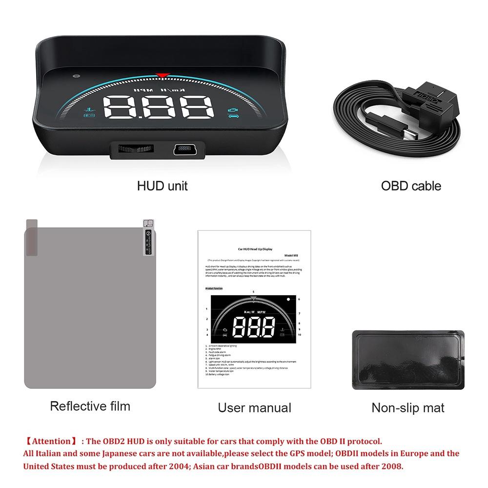 M8 Car HUD Head-up Display OBD2 II Overspeed Warning System Speed Projector