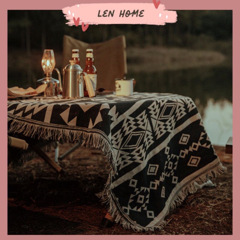Thảm thổ cẩm khăn trải bàn sofa dã ngoại decor vintage cắm trại picnic và du lịch ngoài trời chăn hoạ tiết camping retro