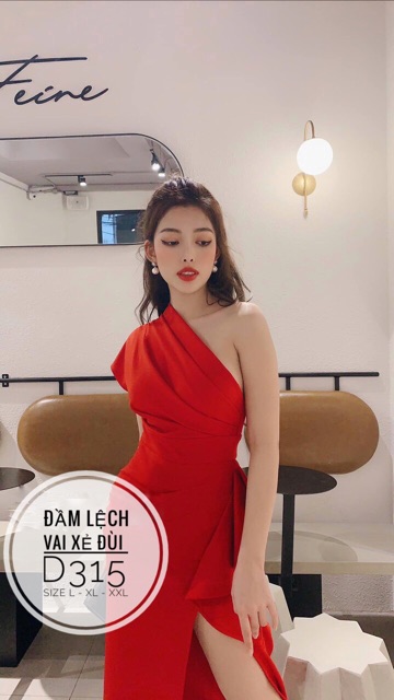 Bigsize Đầm lệch vai xẻ đùi D315