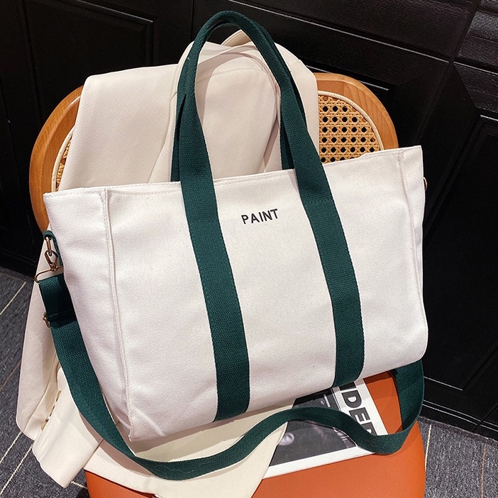 Túi Xách Canvas Cỡ Lớn Họa Tiết Kẻ Sọc Đơn Giản Thời Trang Công Sở Cho Nữ