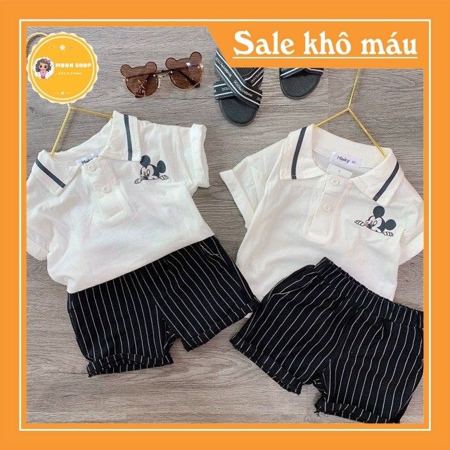 Bộ Áo Polo Phối Quần Kẻ Cho Bé Trai, Họa Tiết Mickey, Chất Liệu Cotton Thấm Hút Mồ Hôi