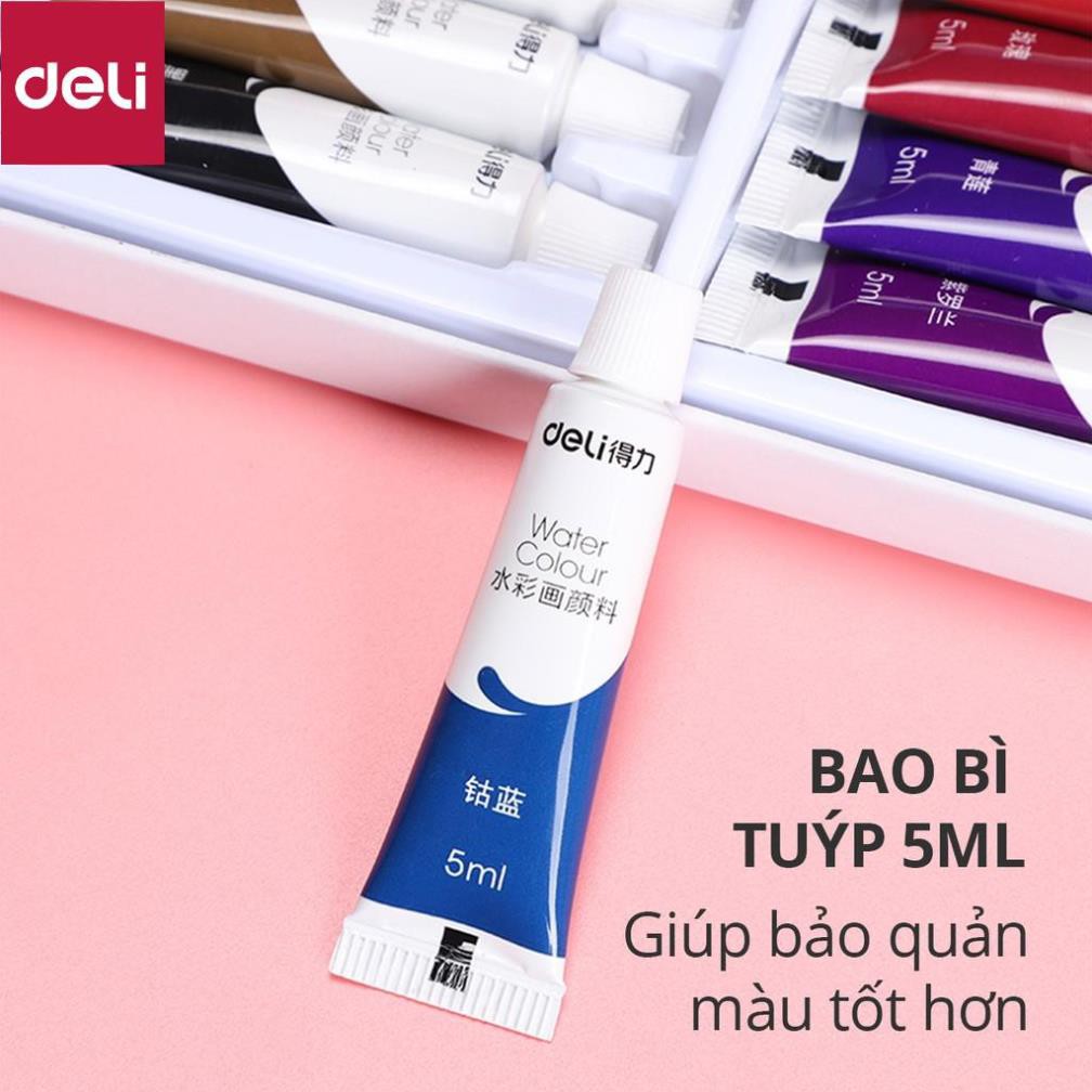 Màu nước dạng tuýp 5ml Deli - 12 màu/18 màu/24 màu - 73859 / 73860 / 73861 [Deli]
