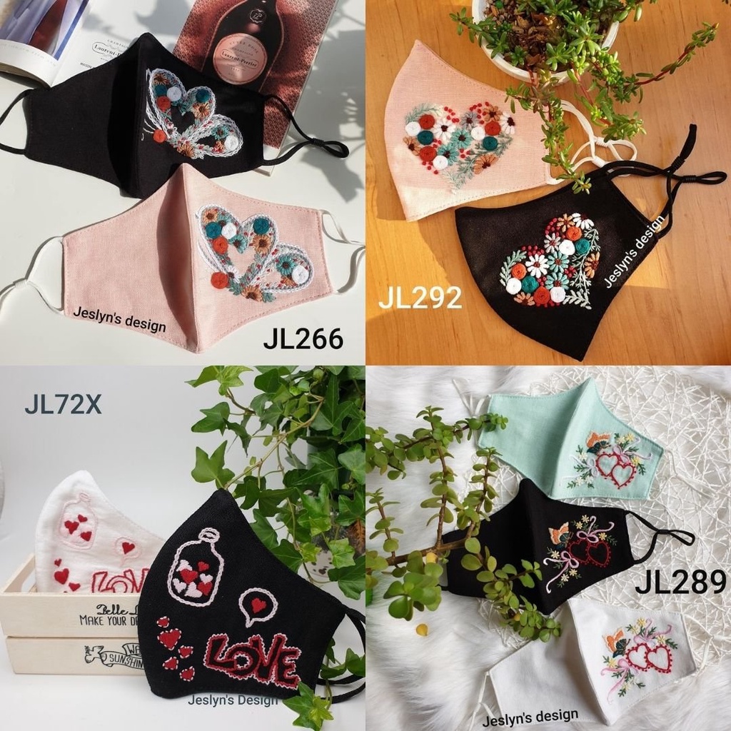 Khẩu trang thêu tay 2 lớp vải linen tình yêu của tôi