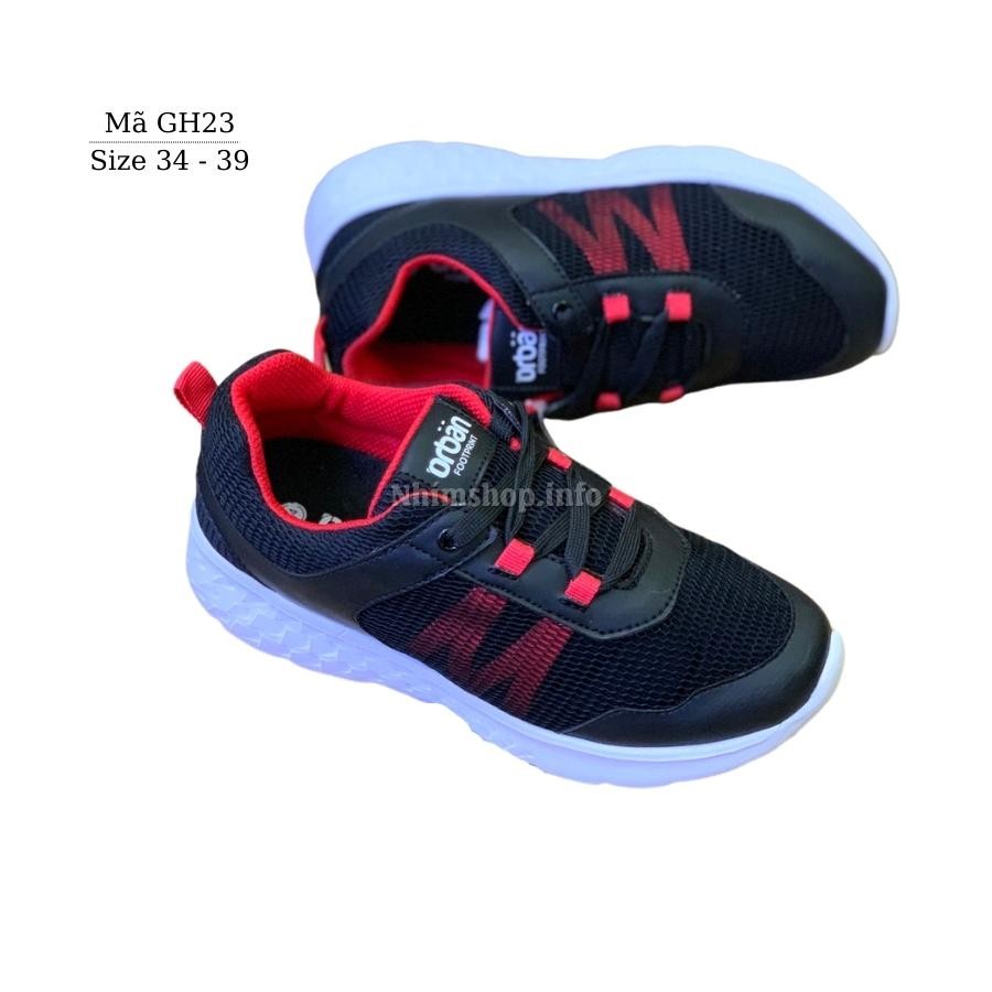 Giày thể thao bé trai siêu nhẹ kháng khuẩn cao cấp cho trẻ em học sinh 8 - 12 tuổi đi học chạy bộ VNXK Urban đen đỏ GH23