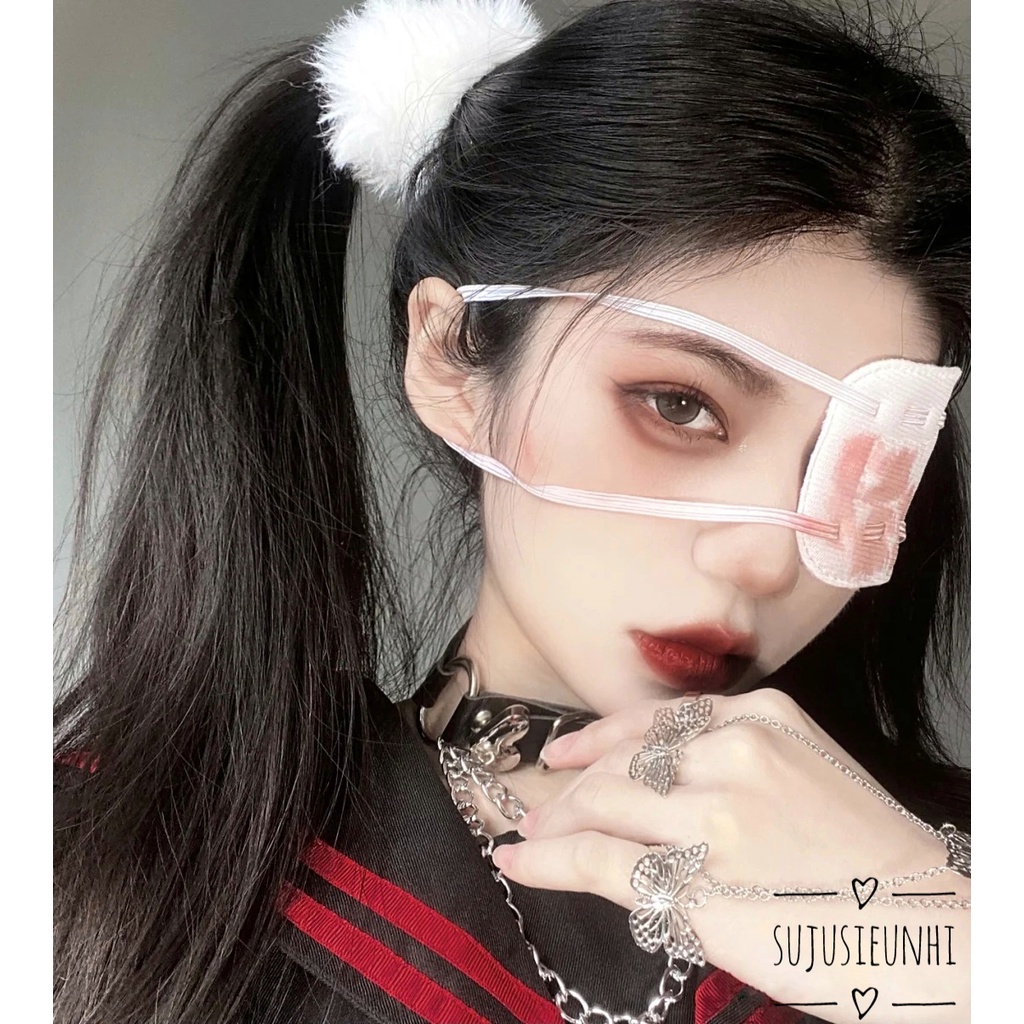 Băng bông che mắt màu trắng phong cách manga Nhật Bản cá tính/ bịt mắt anime, cosplay