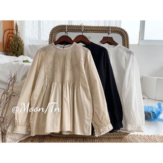 Áo bbd xếp ly ngực viền ren tay dài
