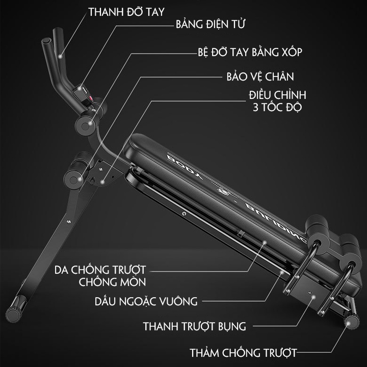 Ghế tập bụng đa năng mẫu mới kết hợp nhiều bài tập gym đồng hồ hiển thị thanh trượt bụng thông minh