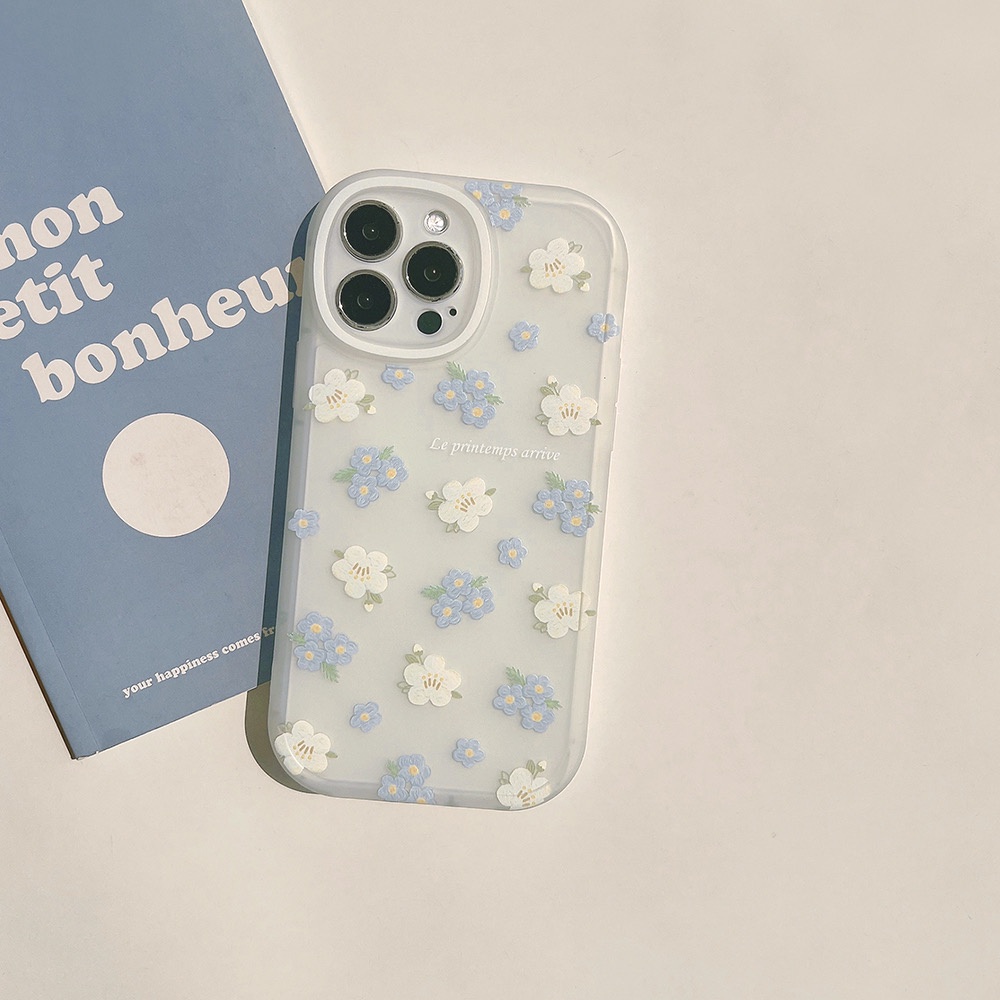 Ốp lưng iphone hoa tươi trắng, xanh cạnh tròn 13promax/13pro/13/12promax/12pro/12/11/11promax/7plus/8plus/x/xsmax