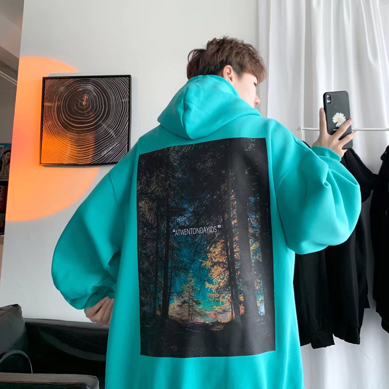 Áo Hoodie Trơn Basic Xám Chì Ulzzang Bức tranh sơn dầu trở lại Unisex Form Rộng (Ảnh thật)