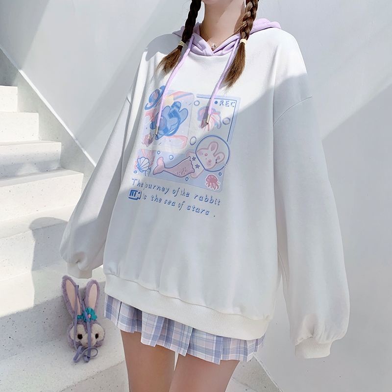 Áo hoodie dáng rộng kiểu dáng dễ thương xinh xắn