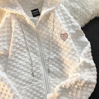  Áo khoác dáng rộng thiết kế mỏng phối khóa kéo có mũ trùm đầu thời trang