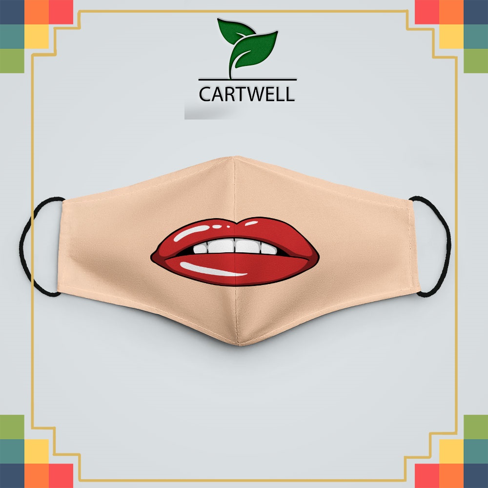 Khẩu trang vải xuất khẩu Sexy Lips_3687 CARTWELL poly cotton 100% chống bụi in họa tiết 3d thời trang