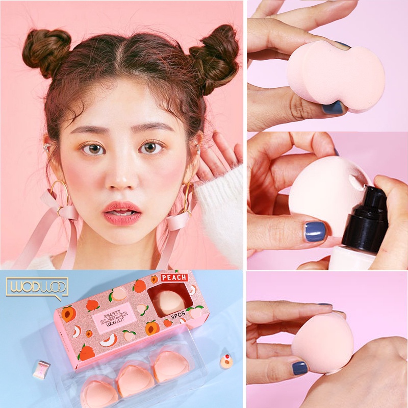 Bông mút trang điểm Peach Beauty Blender Set 3 mút trang điểm hãng WODWOD