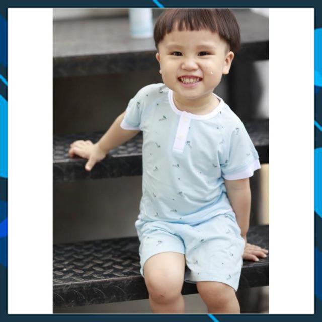 Bu- Bộ quần áo trẻ em cộc tay cổ trụ cho bé (3 tháng - 4 tuổi) chất liệu sợi tre Bamboo (3 màu trắng, xanh, hồng)
