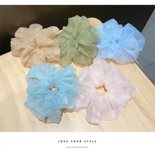 Dây buộc tóc vải bồng bềnh, scrunchies voan lưới tiểu thư - Y018