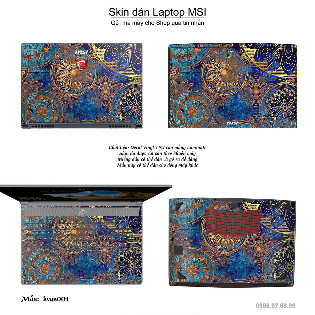 Skin dán Laptop MSI in hình Hoa văn (inbox mã máy cho Shop)