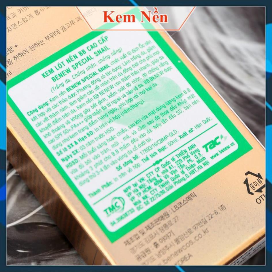 [Freeship88] Kem nền BB siêu mịn lâu trôi dưỡng trắng Special Snail Benew Hàn Quốc SS11