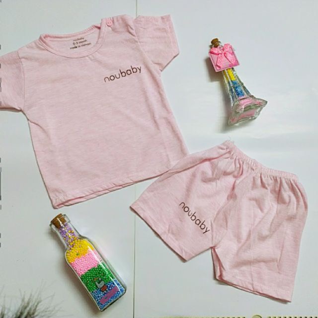 Bộ quần áo ngắn tay cho bé trai, bé gái noubaby cotton màu loang - BABI HOUSE