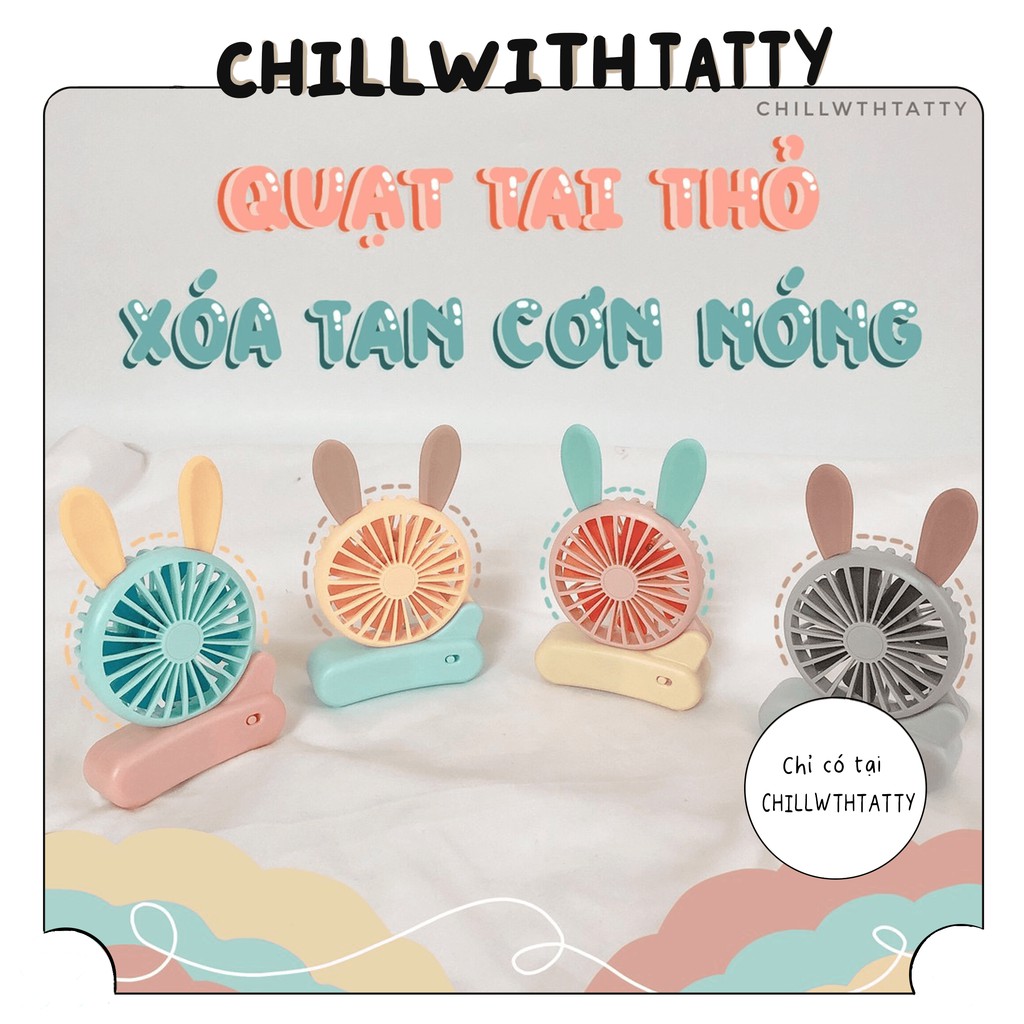 Quạt mini cầm tay, để bàn có tai thỏ dễ thương | Chillwthttatty |