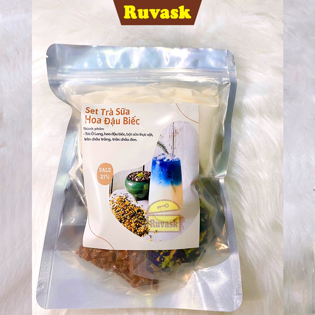 Set Trà Sữa Phúc Long Trân Châu Đường Đen Thái Xanh Đỏ Khoai Môn Matcha - Nguyên Liệu Trà Sữa Tự Pha Kem Trứng Ruvask