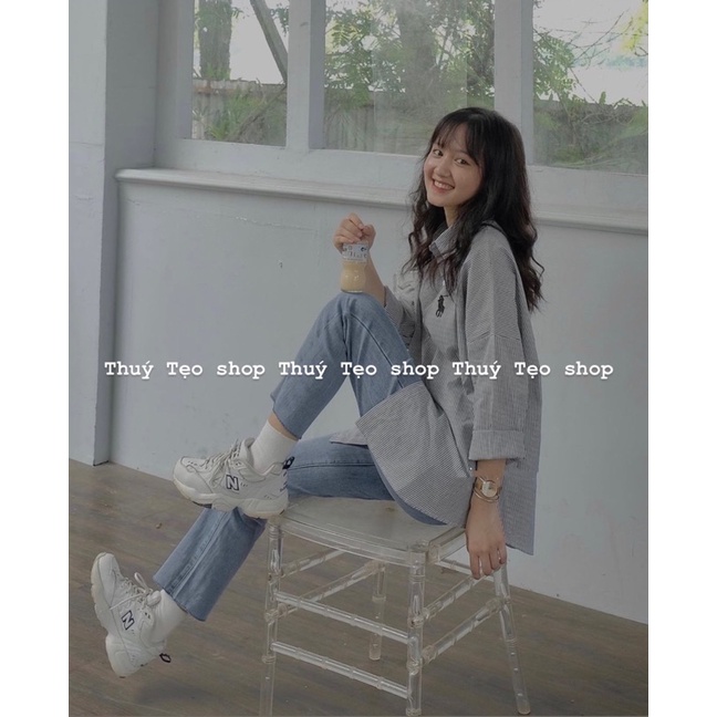 Áo sơ mi kẻ dài tay thêu logo - Áo sơ mi kẻ xinh xắn | BigBuy360 - bigbuy360.vn