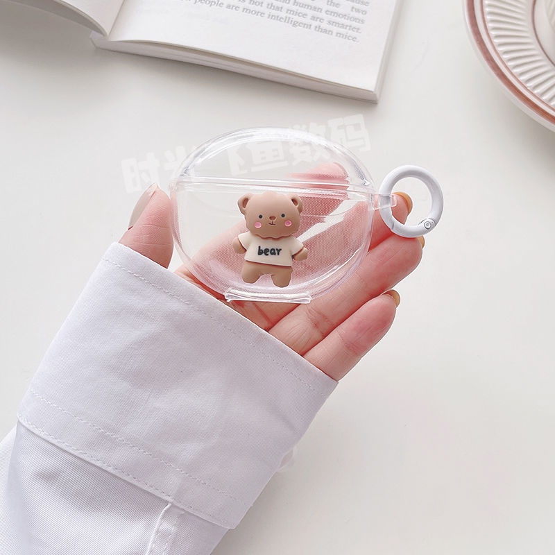 Vỏ Bảo Vệ Hộp Sạc Tai Nghe OPPO Enco Air 2 Mềm Trong Suốt Đính Nơ Và Ngọc Trai Có Dây Đeo