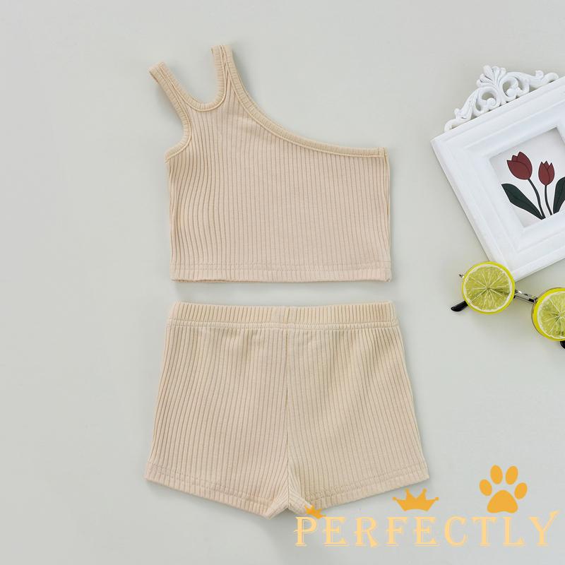 Set Đồ  Món Áo Không Tay Màu Nhuộm/Quần Short Màu Trơn Cho Bé Gái