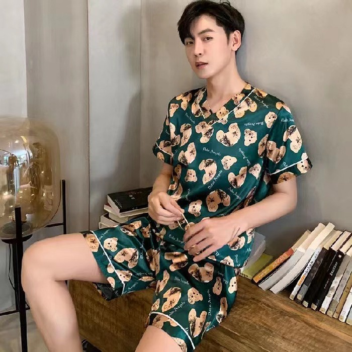 Bộ Đồ Ngủ Tay Ngắn Chất Lụa Satin Dáng Rộng Thời Trang Hàn Quốc Cho Nam Size L-7XL luyoo28
