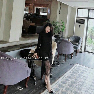 váy chân ren nữ màu đen
