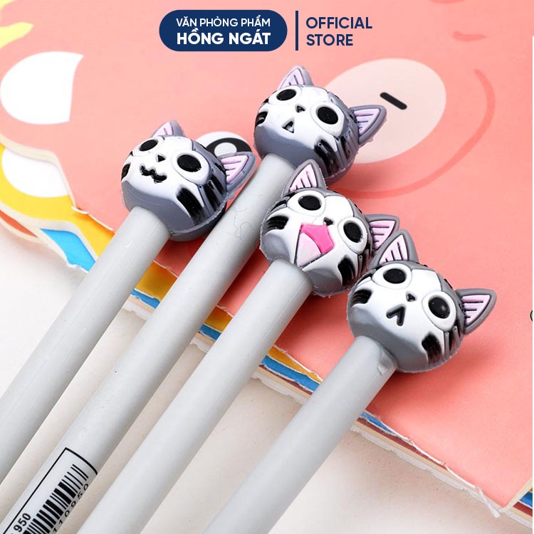 Bút bi cute mèo xám, bút bi nước mực gel đen ngòi 0.5mm nhiều màu dễ thương đồ dùng học tập văn phòng phẩm B27