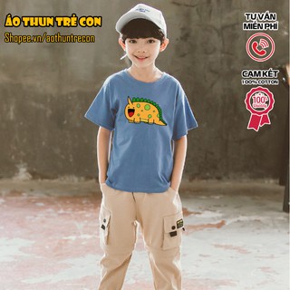 Quần Áo Trẻ Em Áo Thun Ngắn Tay Cho Bé Họa Tiết Hoạt Hình Khủng Long Vàng Đáng Yêu 100% Cotton