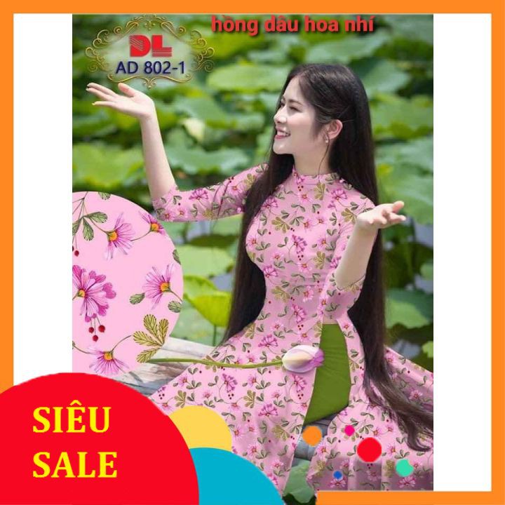 [FREESHIP] Áo Dài Lụa Hoa nhí Ảnh thật 100%