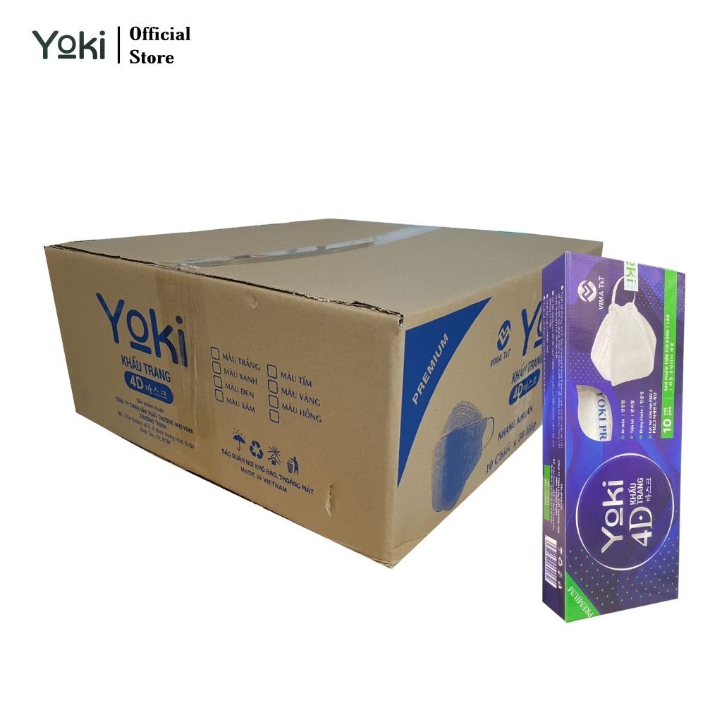 [Mã BMBAU300 giảm 10% đơn 499K] Thùng 50 Hộp Khẩu trang 4D Yoki KF94 4 lớp kháng khuẩn chống bụi mịn PM2.5