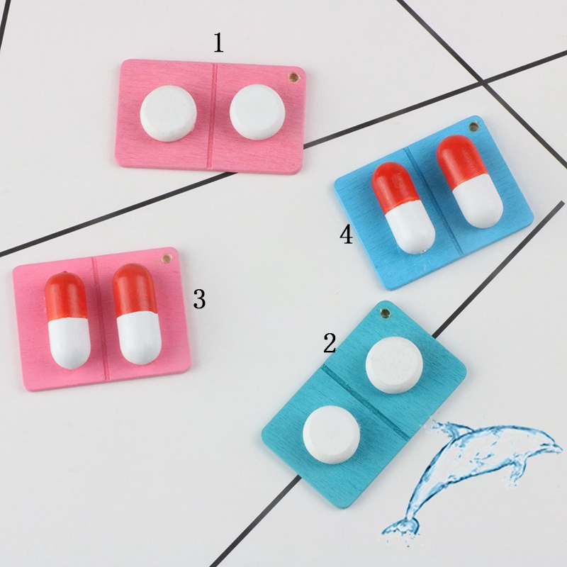 Móc Khóa Handmade DIY Bằng Gỗ Hình Viên Thuốc Dễ Thương