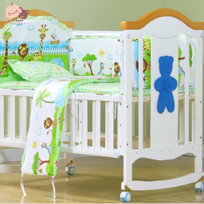 Bộ 5 Món Gồm Viền Quanh Cũi Gối Và Nệm Vải Cotton Cho Giường Bé 58x100