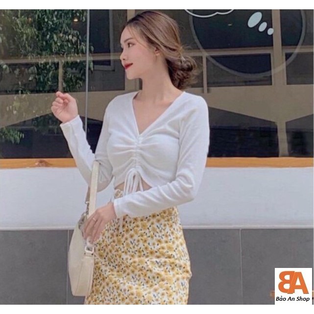 [Mã 151FASHIONSALE1 giảm 10K đơn 50K] [Rẻ Vô Địch] Áo croptop rút dây ngực tay dài sexy