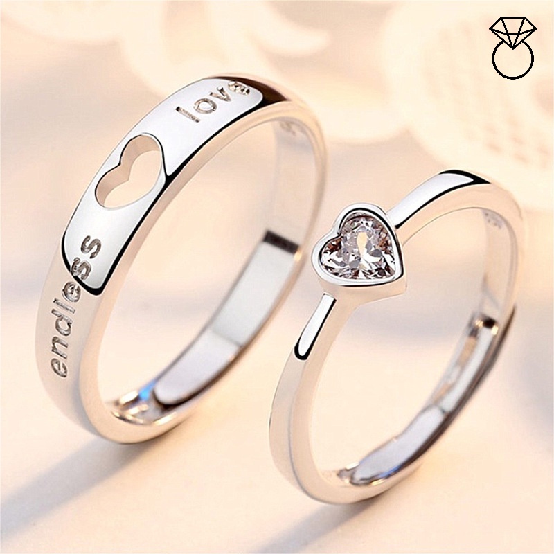 Set 2 Nhẫn Đính Đá Hình Trái Tim Cho Cặp Đôi