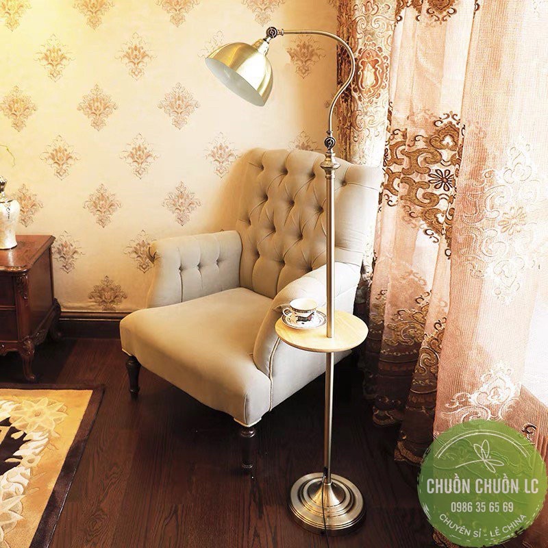 ĐÈN CÂY ĐỨNG TRANG TRÍ CÓ BÀN TRÀ PHONG CÁCH CỔ ĐIỂN mã DC-07