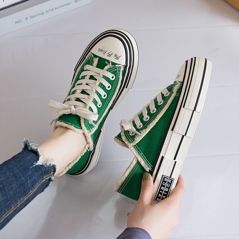 Giày Bánh Mì Vải Bố Đế Dày Màu Xanh Lá Cây Phong Cách Mới Mùa Hè Dễ Phối Đồ