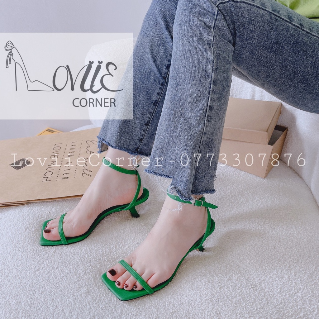 GIÀY CAO GÓT LOVIIE CORNER - SANDAL NỮ THỜI TRANG MŨI VUÔNG - GUỐC QUAI MẢNH GÓT LÙN 5 PHÂN G220205