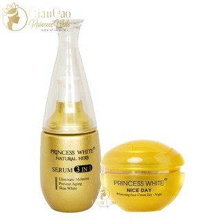 Bộ sản phẩm dưỡng trắng da mặt ngày và đêm niecday+serum 3in1 princess white
