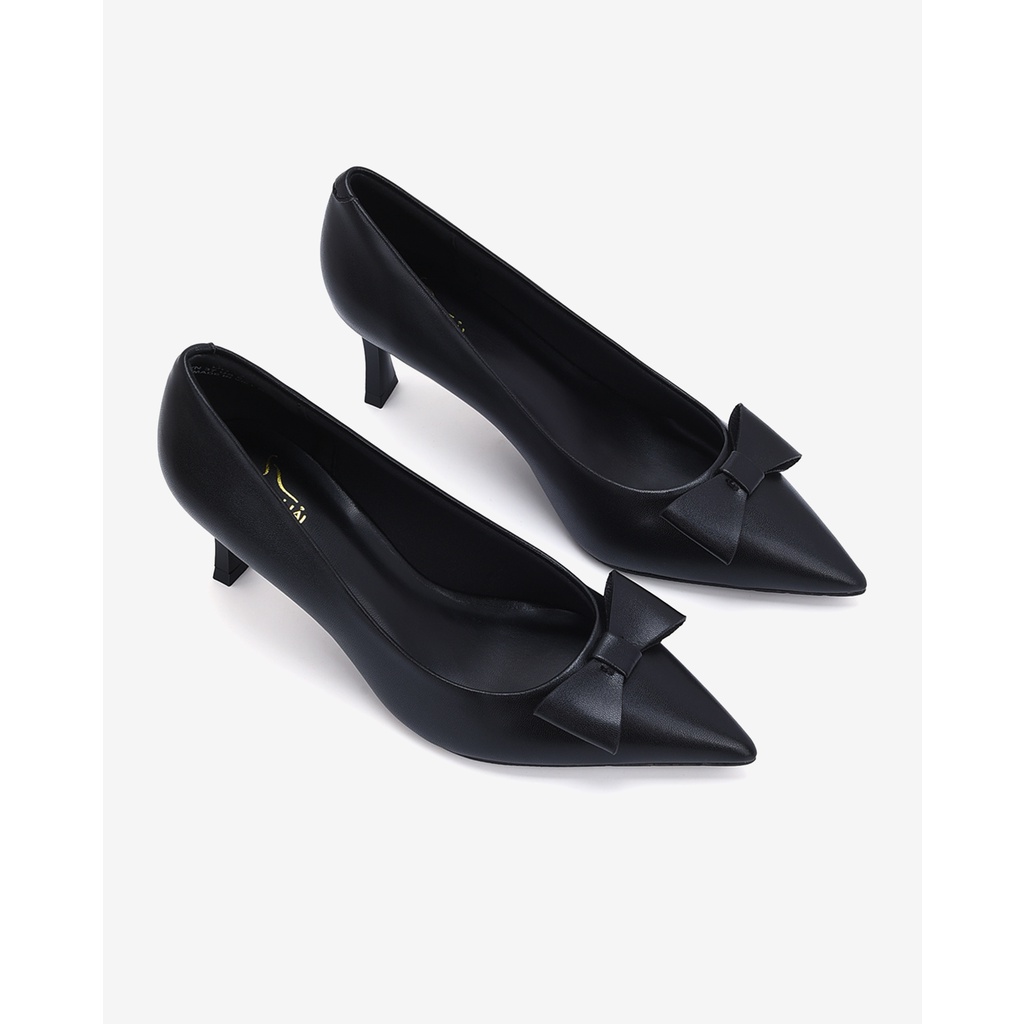 Giày cao gót nữ Đông Hải thiết kê mũi nhọn  đính nơ da thanh lịch gót cao 7cm tôn dáng -  G81H8