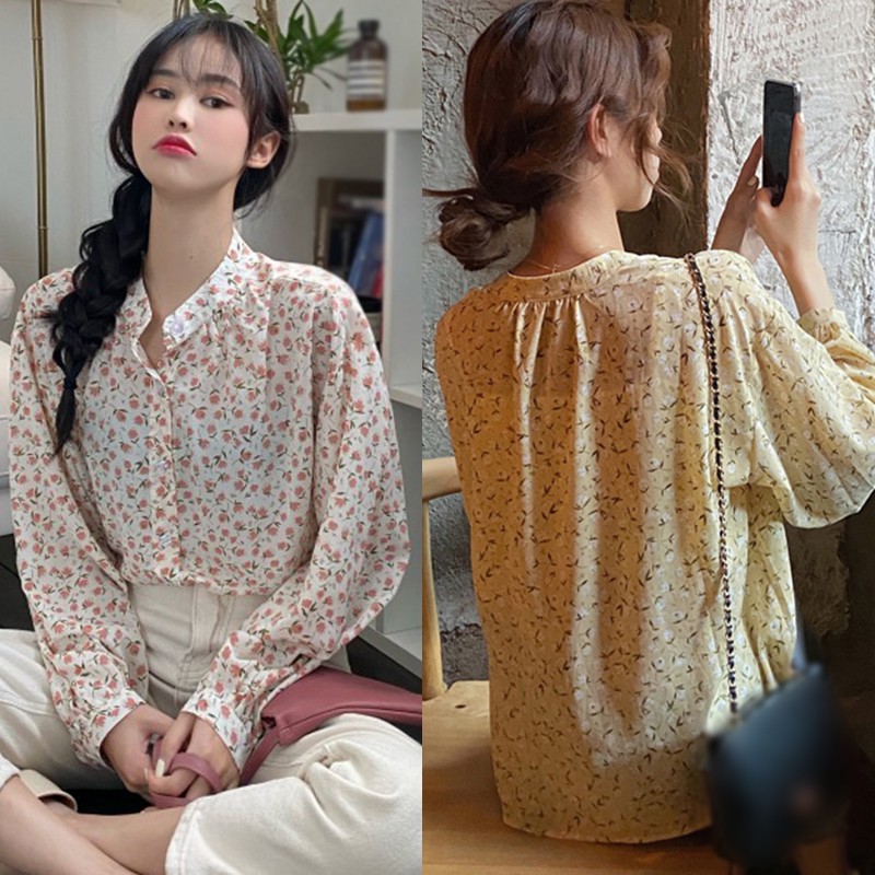 Áo Kiểu Tay Dài Phối Ren Hoa Thời Trang Nữ Tính