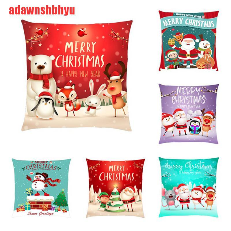 [adawnshbhyu]45x45cm Happy Christmas Flax Pillow Case Comfortable Sofe Cover