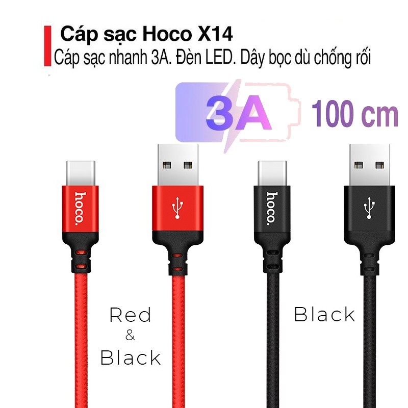 ⚡NowShip⚡ Cáp Sạc Nhanh Hoco X14 3A Lightning Type C Micro Cho IPhone IPad Android dài 1m 2m HOCO