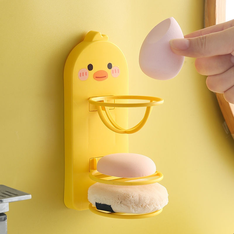 [Hàng mới về] Giá đỡ bông phấn trang điểm gắn tường hình vịt hoạt hình gọn nhẹ